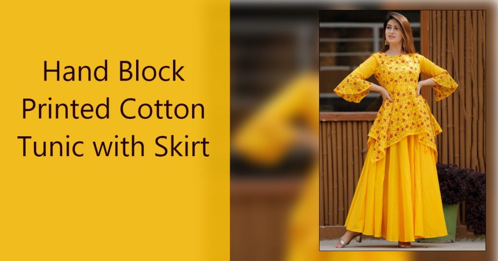 Hand Block Printed Cotton Tunic with Skirt