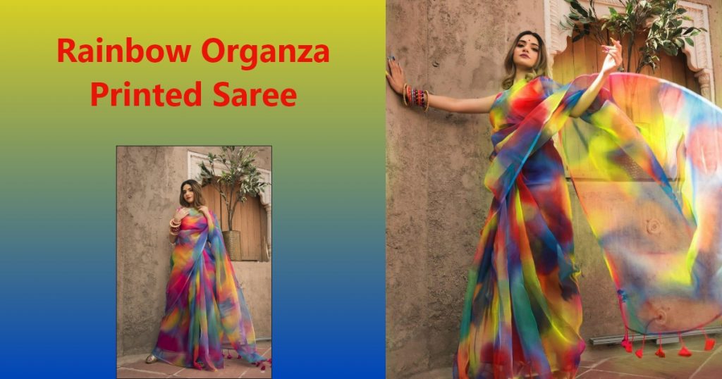 Rainbow Organza Printed Saree