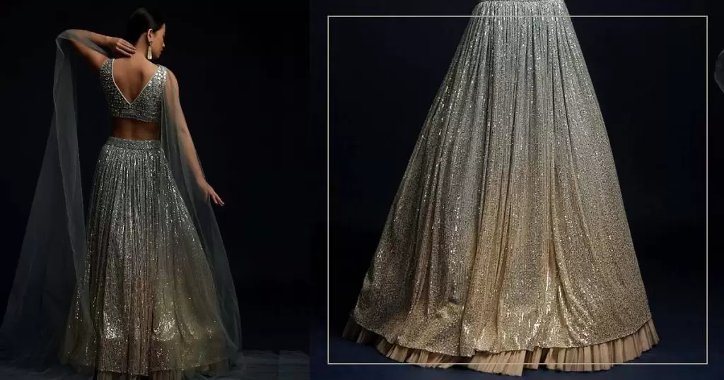 Blue And Beige Shaded Lehenga